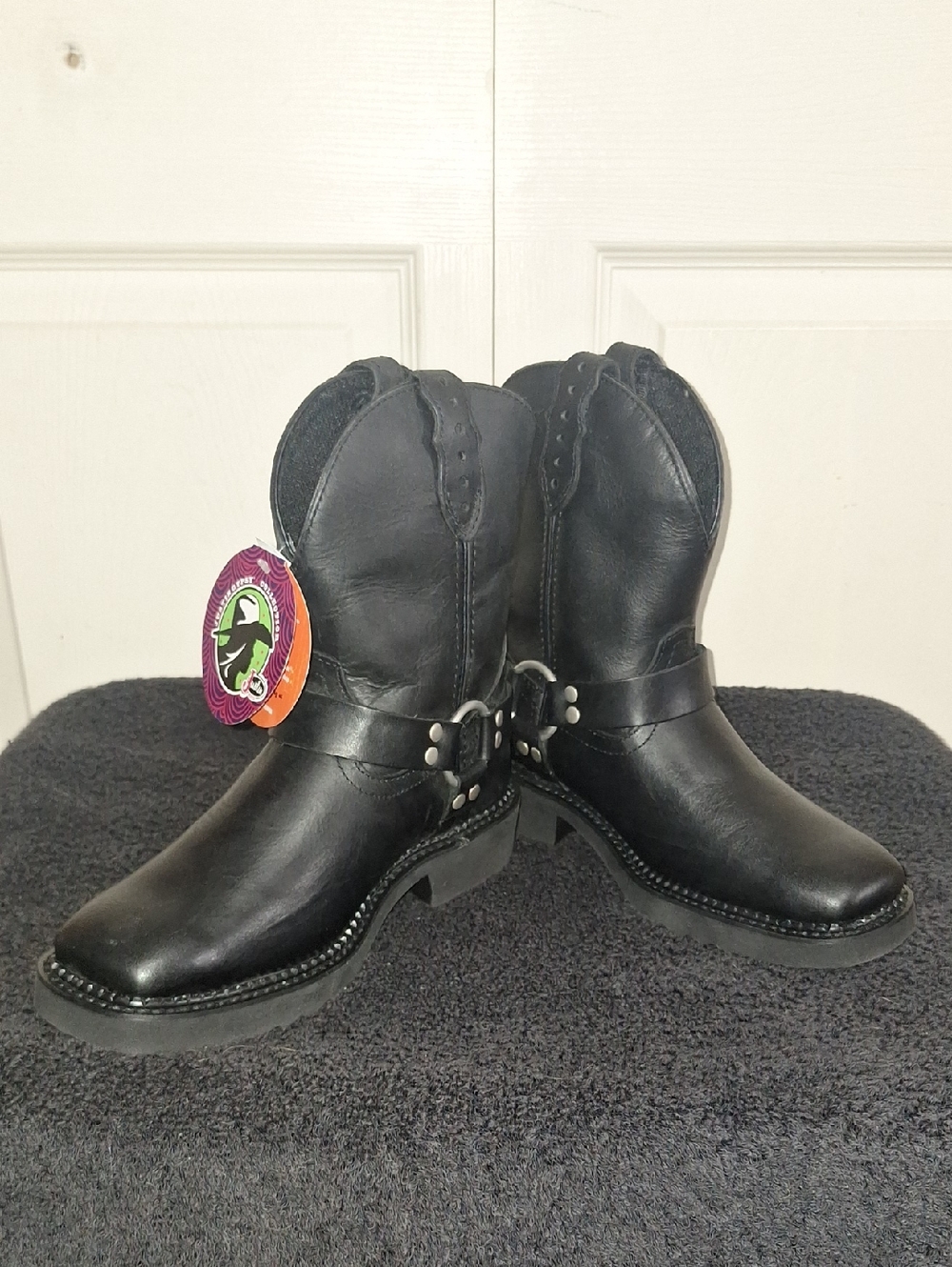 Justin Gypsy Black Leather Moto Harness Ankle Booties - 5½